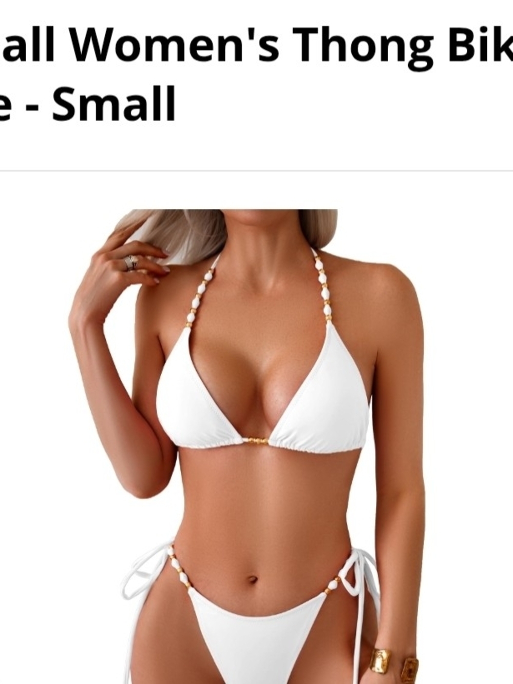 White Beaded Triangle Bikini Top with Tie-Side Bottoms